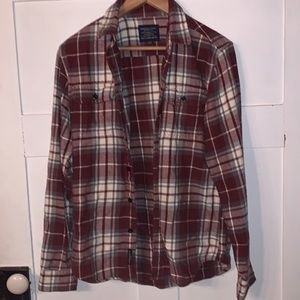 Plaid Flannel Shirt Maroon Gray White American Eagle